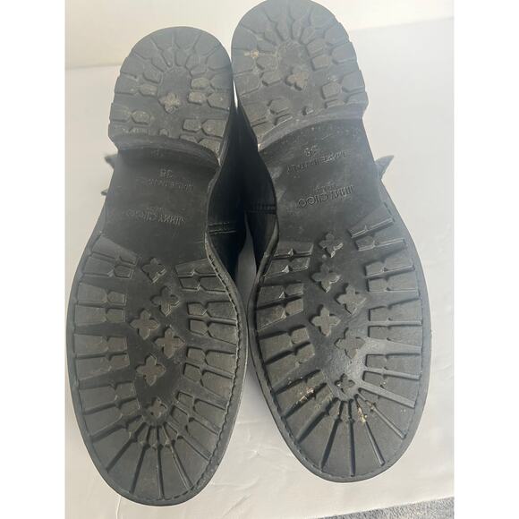 Jimmy Choo Black Soft Leather Fur Lined Low Heel Ankle Biker Moto Boots Sz 8 - Picture 9 of 14